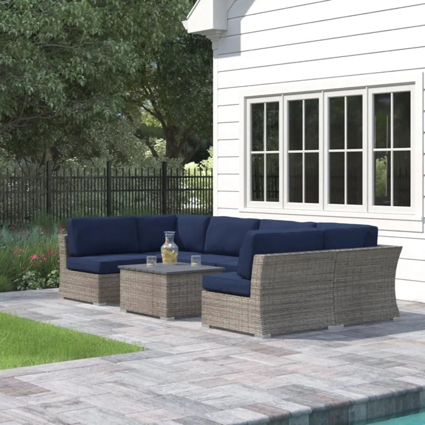 Wicker Sectional Sofa With Cushions And Table by Unique Piece Furniture