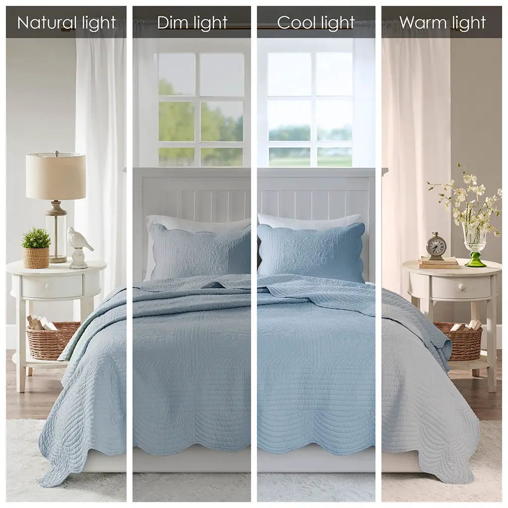 3 Piece Reversible Scalloped Edge Quilt Set - Blue King/Cal King by HouseOfZazla
