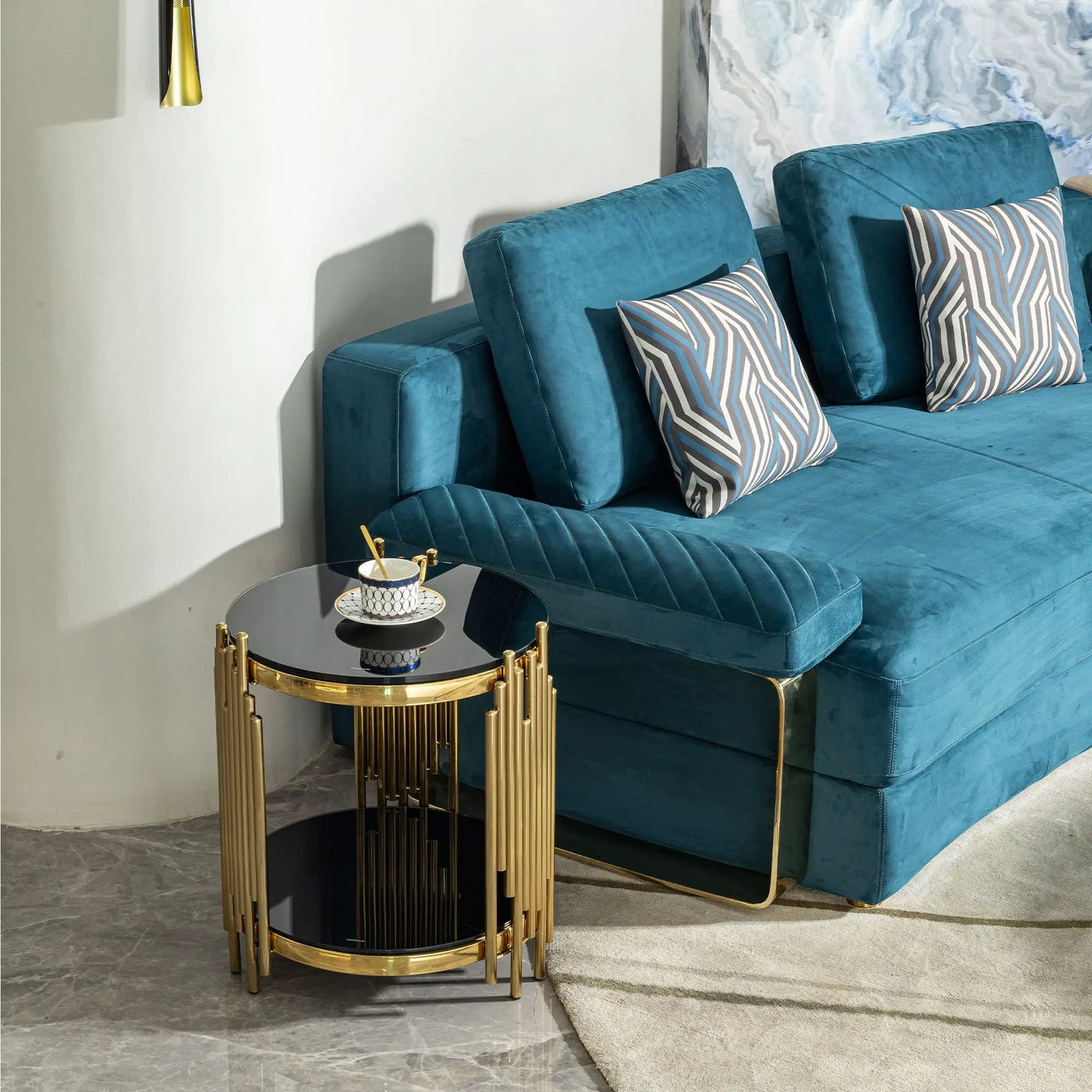Elegant Round Table With Double Layer Tempered Glass Top And Stainless Steel Frame For Living Room by Unique Piece Furniture