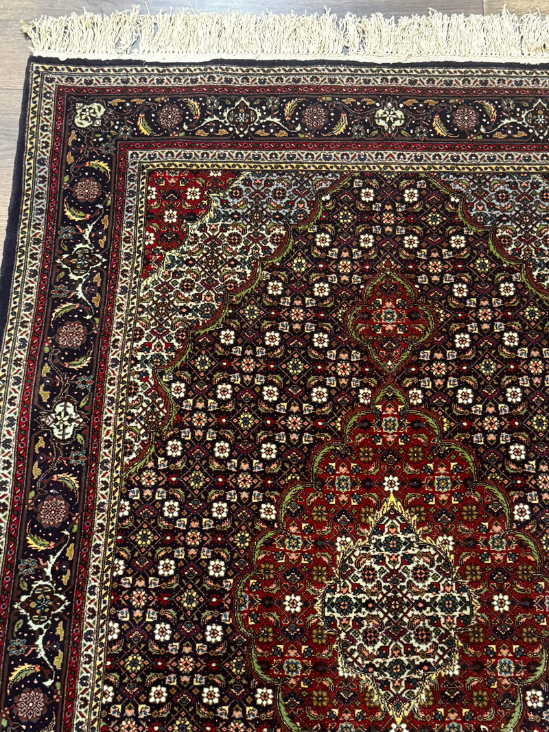 Persian Tabriz Rug 3x5, Wool on Silk Foundation, Very Fine 550 KPSI, Dark Navy Blue by Jewel Rugs