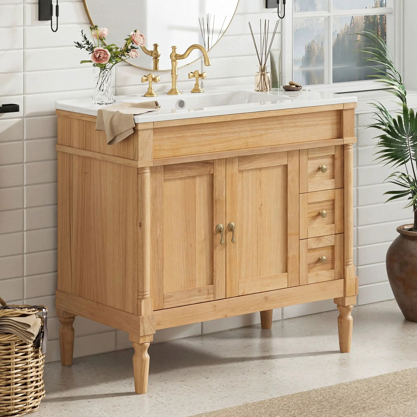 Modern Bathroom Vanity With Ceramic Sink, Soft Close Doors, Adjustable Shelves by Unique Piece Furniture