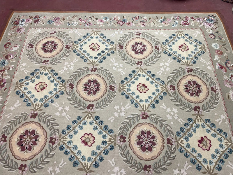 9x13 Needlepoint Carpet, French Design Rug, Hand-Knotted, Brand New Needlepoint Rug 9 x 13, English French European Style, Beige Floral by Jewel Rugs