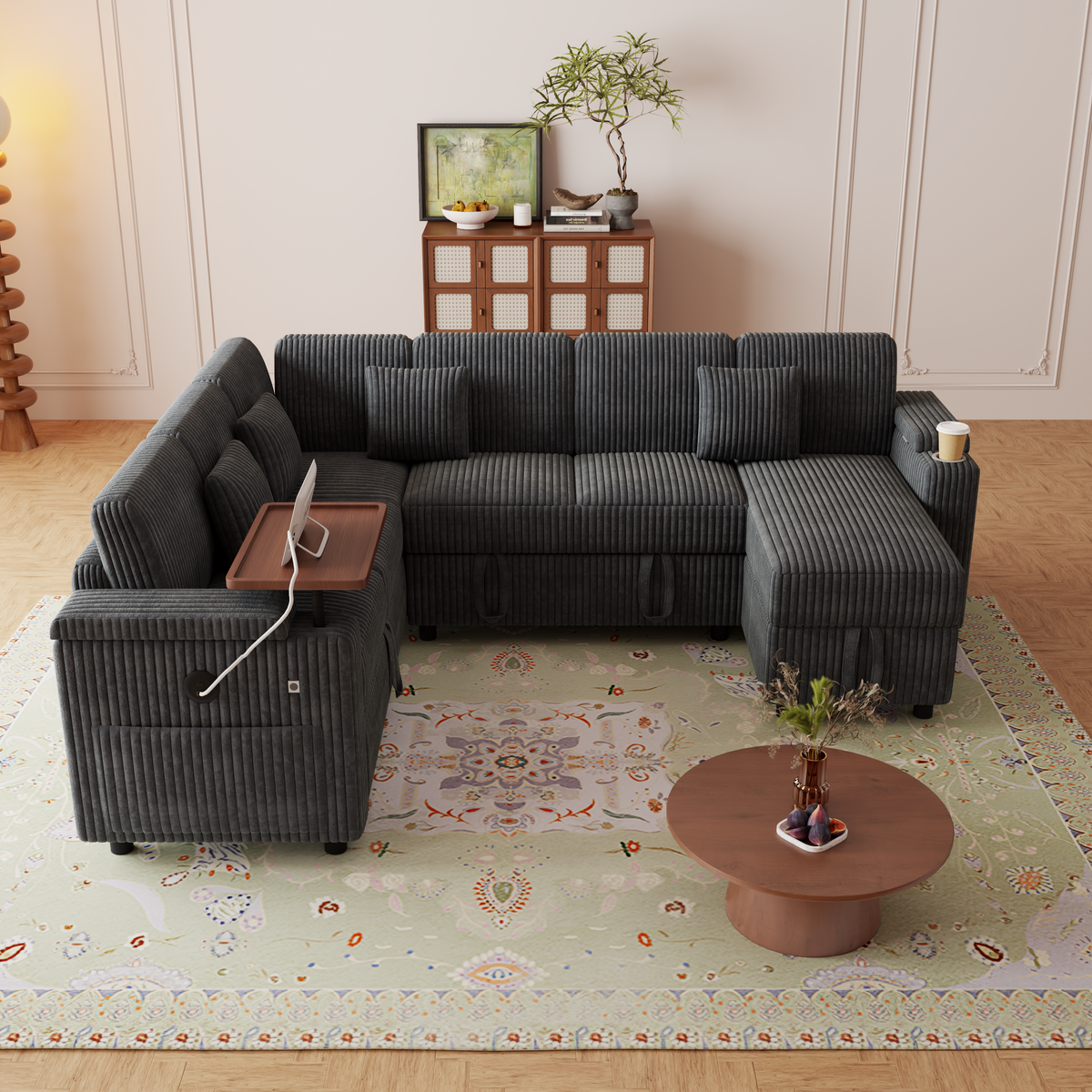 100-Inch Pull-Out Sofa with USB Ports and Cup Holder by HouseOfZazla