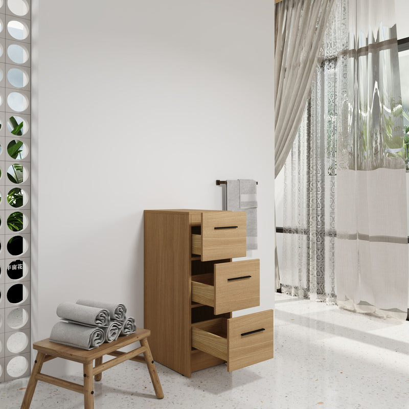 Slim Freestanding Bathroom Storage Cabinet, 3 Drawers - Light Oak by HouseOfZazla
