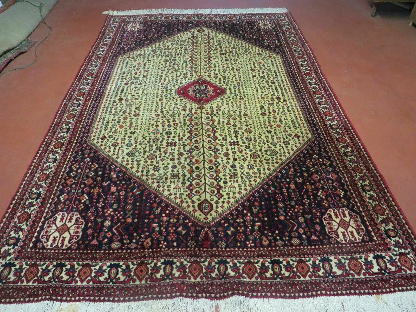 7' X 10' Vintage Handmade Indian Floral Wool Rug Hand Knotted Carpet Ivory Red by Jewel Rugs