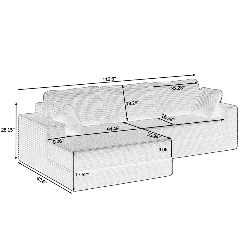 Modern Minimalist L Shape Modular Sectional Sofa, Couch by Unique Piece Furniture