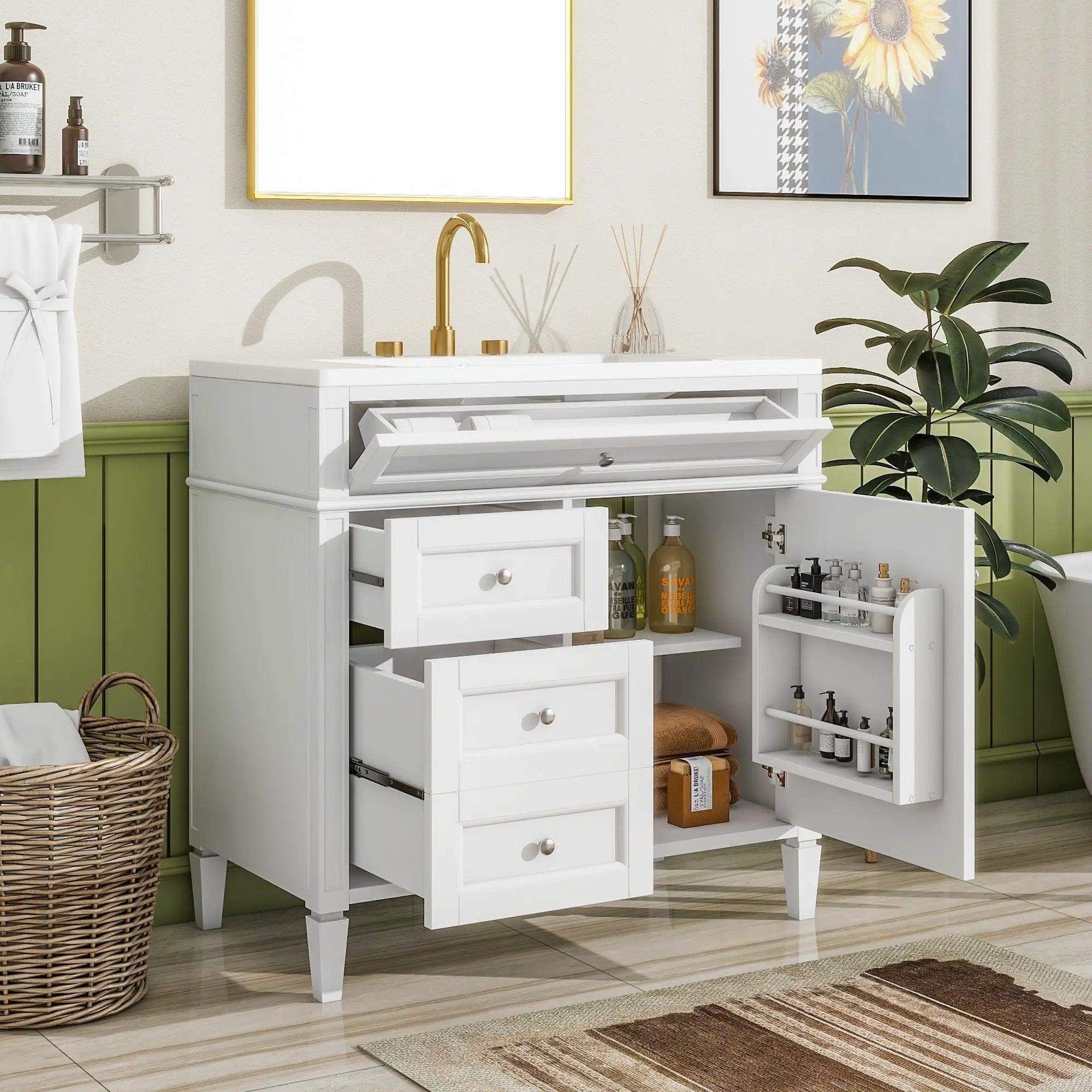 Bathroom Vanity With Top Sink, 2 Drawers And Tip Out Drawer by Unique Piece Furniture