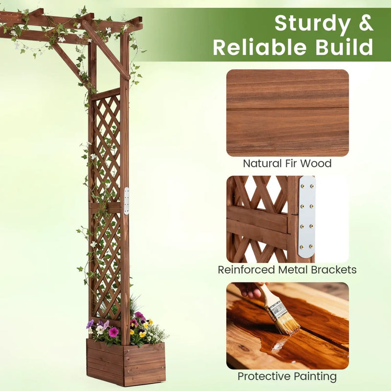 Garden Arbor with Planter Boxes 87in Tall Wooden Trellis by DirectDeals