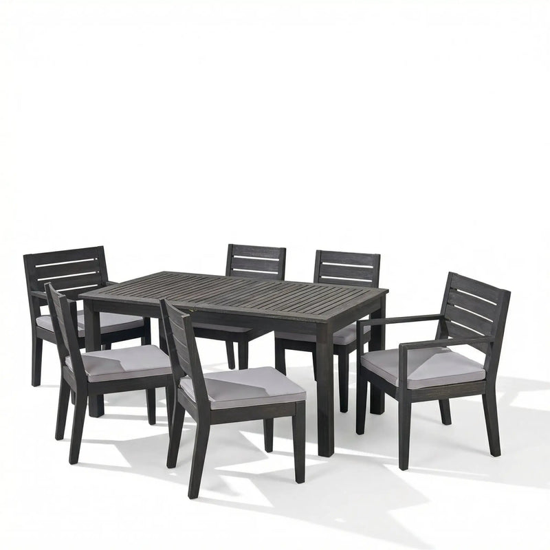 Outdoor Acacia Wood 7 Piece Expandable Dining Set, Sandblasted by HouseOfZazla