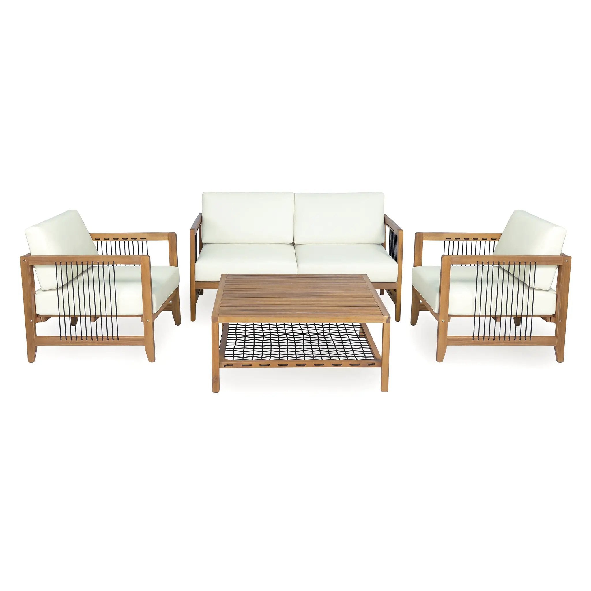 4-Piece Acacia Wood Outdoor Patio Sofa Set by HouseOfZazla
