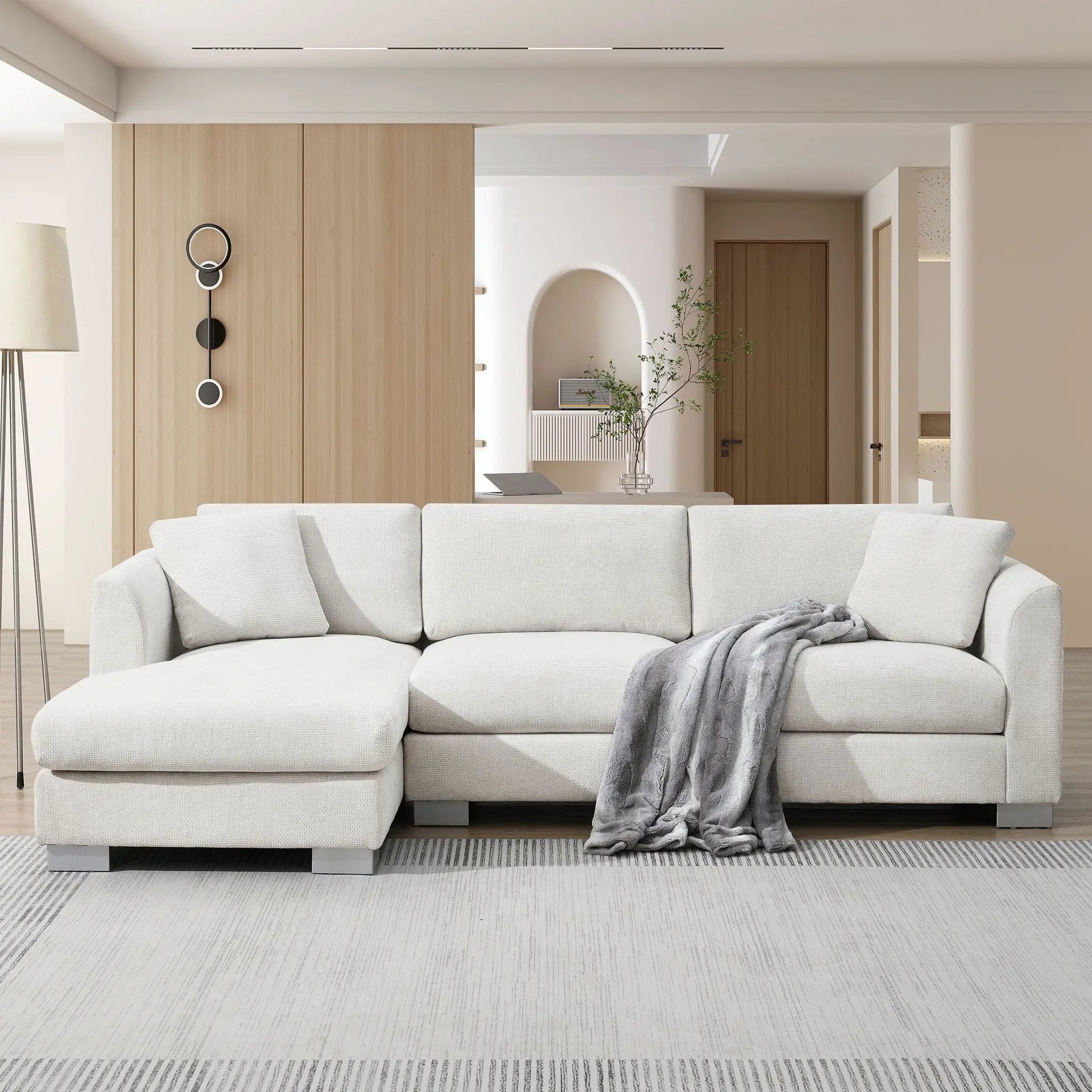 Modern Cloud Sectional Sofa L Shaped Luxury Couch Set With 2 Free Pillows 4 Seat With Oversized Chaise by Unique Piece Furniture