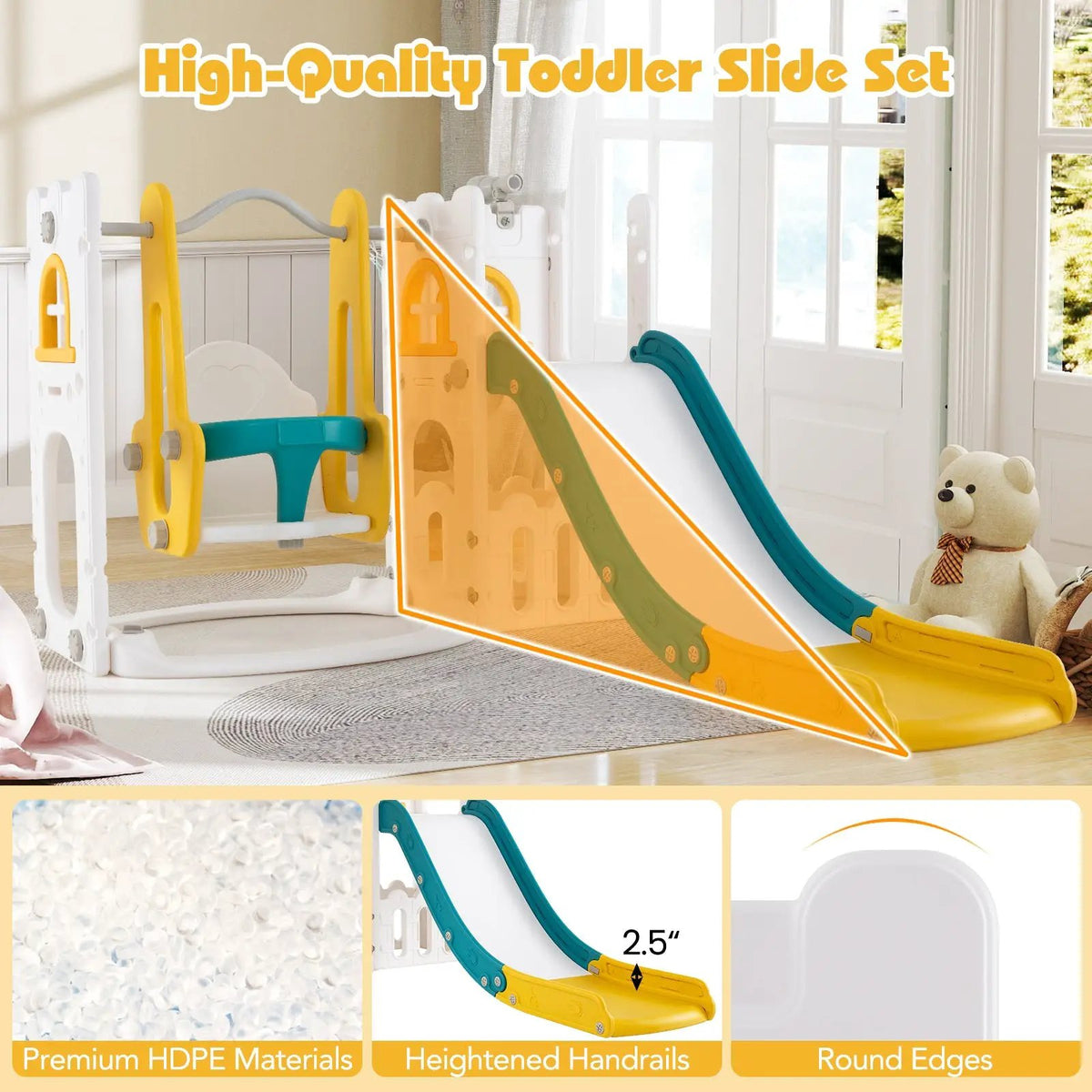 7-in-1 Toddler Swing and Slide Set L-shaped with Ladder and Basketball Hoop, photo 16 of 16