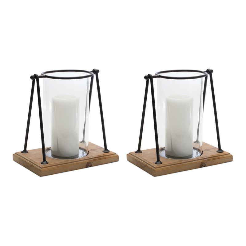 Modern Framed Candle Holder With Wood Base (Set of 2), photo 2 of 2
