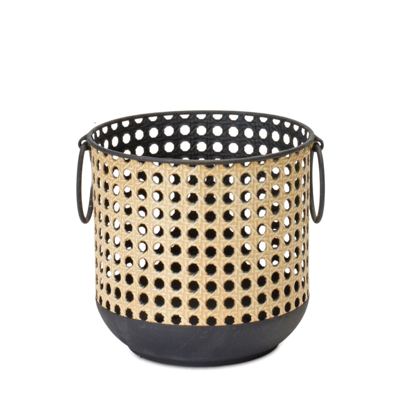 Punched Metal Candle Holder with Rattan Design (Set of 2), photo 3 of 5
