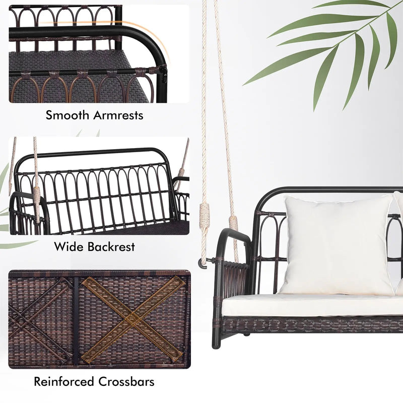 880LBS Wicker Hanging Porch Swing with Cushions-White by DirectDeals