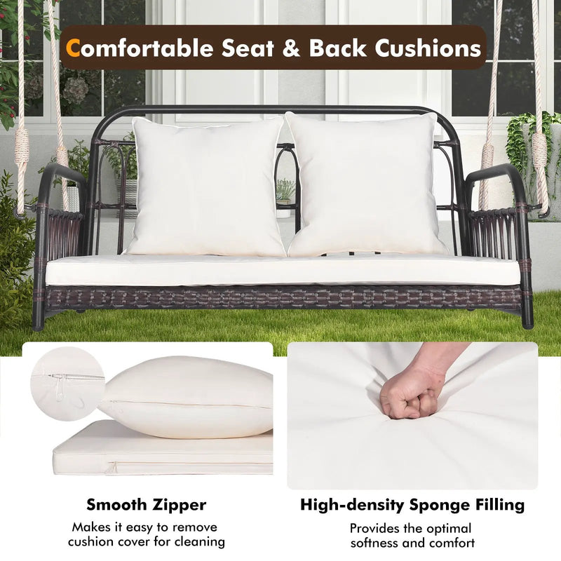 880LBS Wicker Hanging Porch Swing with Cushions-White by DirectDeals