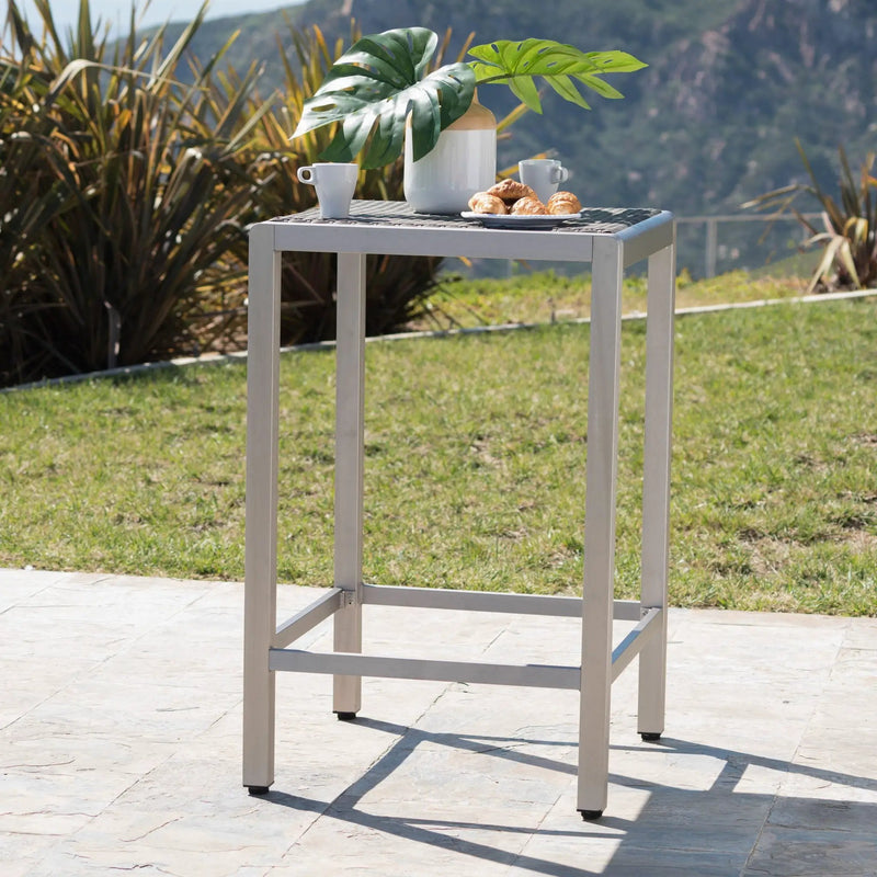 Outdoor 43" Aluminum Bar Table With Rattan Table Top - Gray / Silver by HouseOfZazla