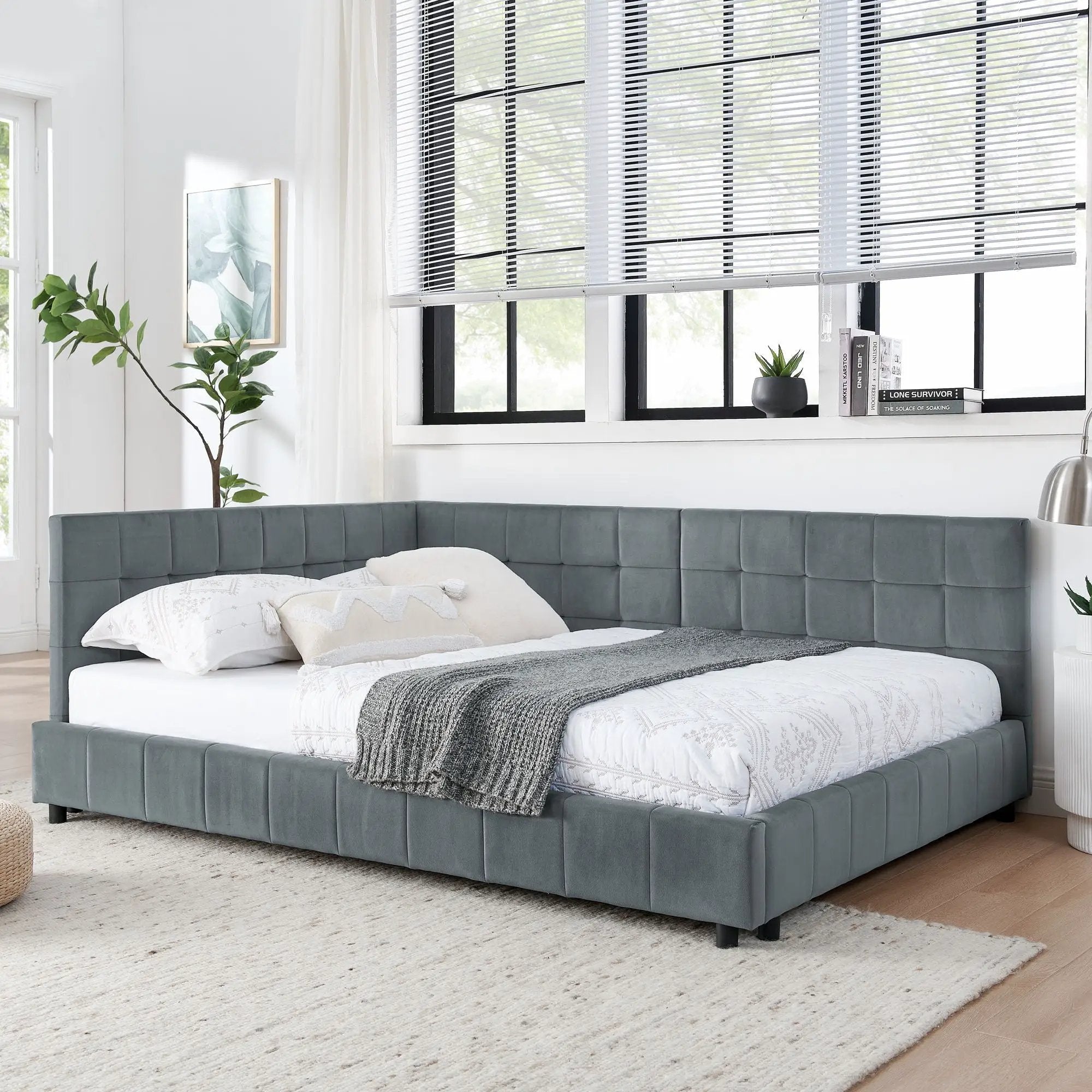 Mid-Century Storage Upholstered Tufted Bed Frame With Backrest And Armrests by Unique Piece Furniture