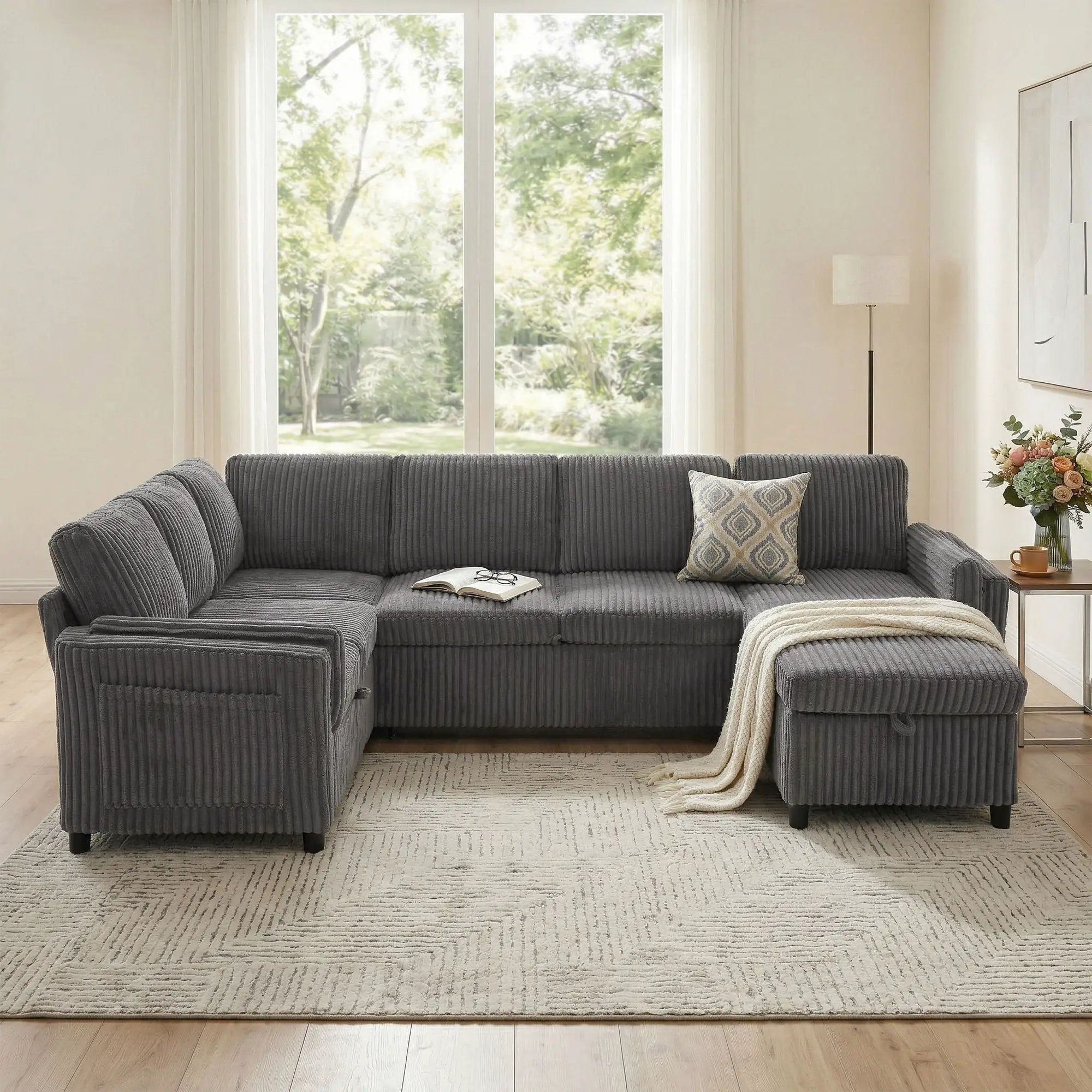 Convertible U-Shaped Sectional Sofa Bed With USB Ports And Storage by HouseOfZazla