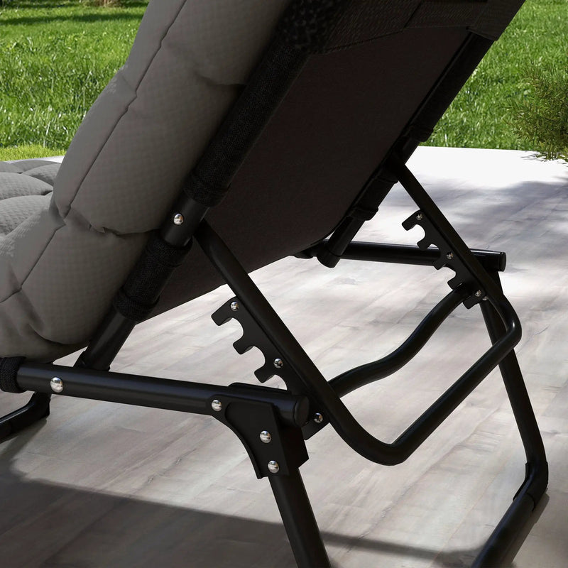 Outsunny - Outdoor Chaise, Adjustable Folding Chaise Lounge With 4-Position Backrest, Magazine Pocket, Removable Head Pillow, Sun Bathing Lounger Chair For Patio, Beach - Gray by HouseOfZazla