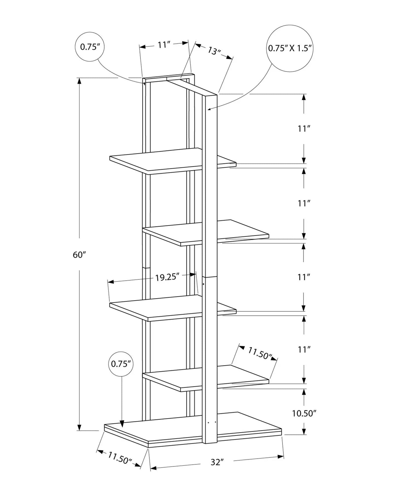 Bookshelf, Bookcase, Etagere, 5 Tier for Office, Contemporary & Modern by HouseOfZazla