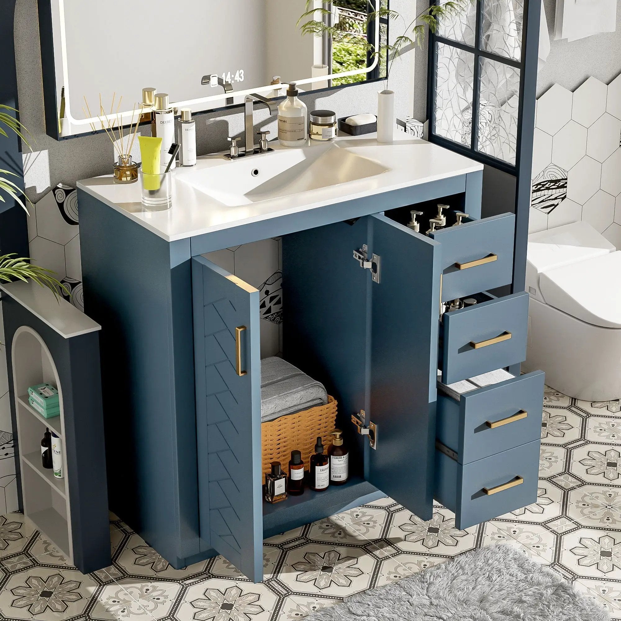 Bathroom Vanity With Sink, Storage Cabinet, Freestanding Set With 3 Drawers & Soft Closing Doors - Indigo by Unique Piece Furniture