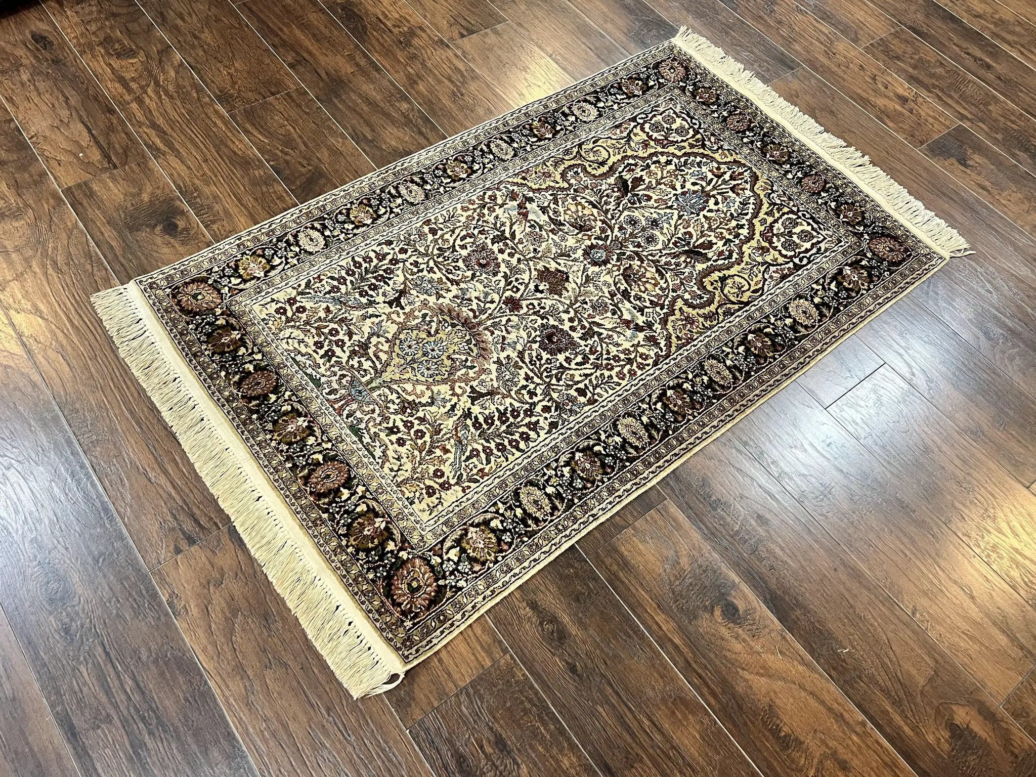 Turkish Kayseri Silk Rug 3x5, Tree of Life Silk Oriental Carpet, Birds Persian Vase Design, Hand Knotted Vintage Fine Rug, 340 KPSI by Jewel Rugs
