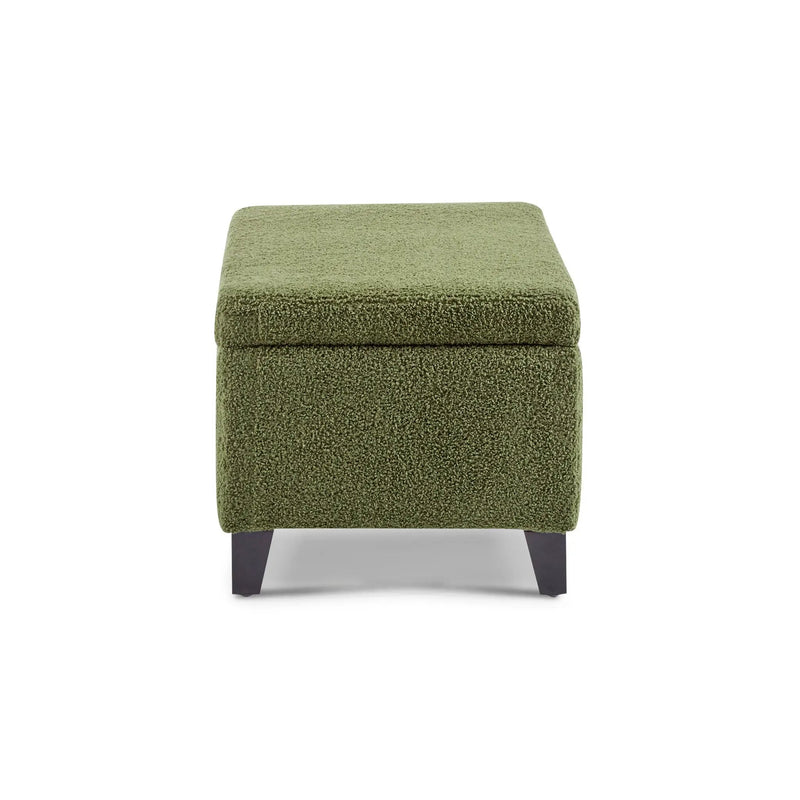 Storage Ottoman with Flip-Top Lid, Easy Assembly, Boucle Fabric & Rubber Wood Legs by HouseOfZazla
