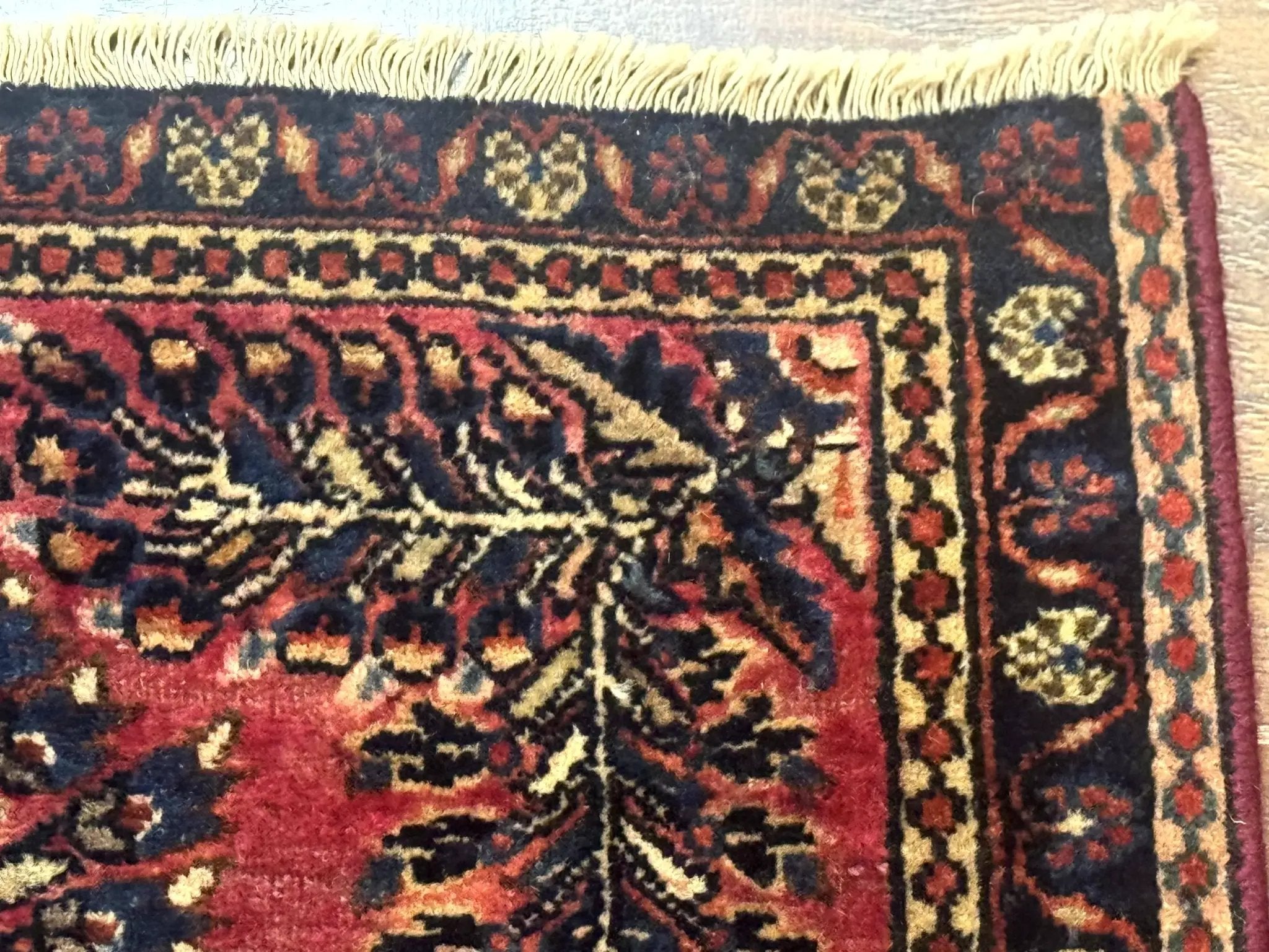 Small Antique Persian Sarouk Rug 2x2 ft, Red 1920s Wool Rug by Jewel Rugs