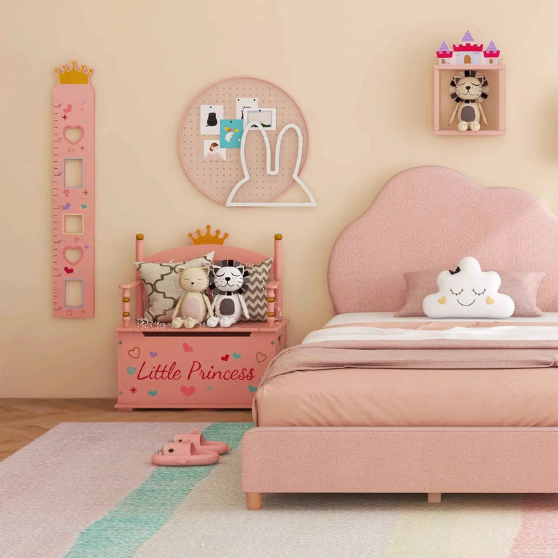 3 Pieces Kids' Room Bundle: Twin Bed Frame Wardrobe Closet Vanity Table and Stool Set by DirectDeals