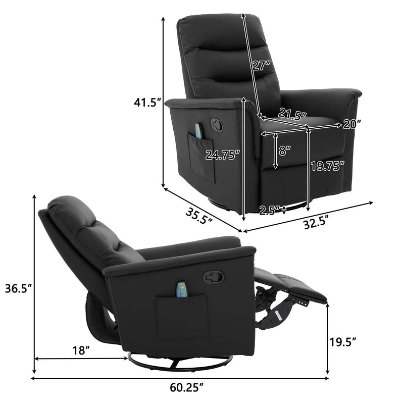 Manual Recliner Chair With 8-Point Massage and Swivel Function by HouseOfZazla