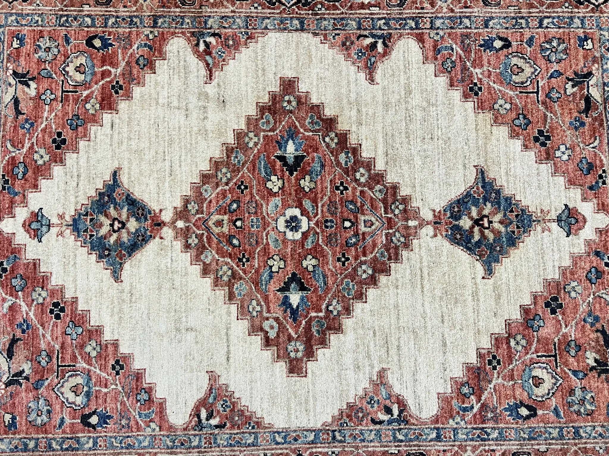 Peshawar Rug 5x7, Wool Hand Knotted Handmade Vintage Carpet, Serapi Design, Pakistani Rug 5 x 7 ft, Medium Sized, Geometric Rug by Jewel Rugs