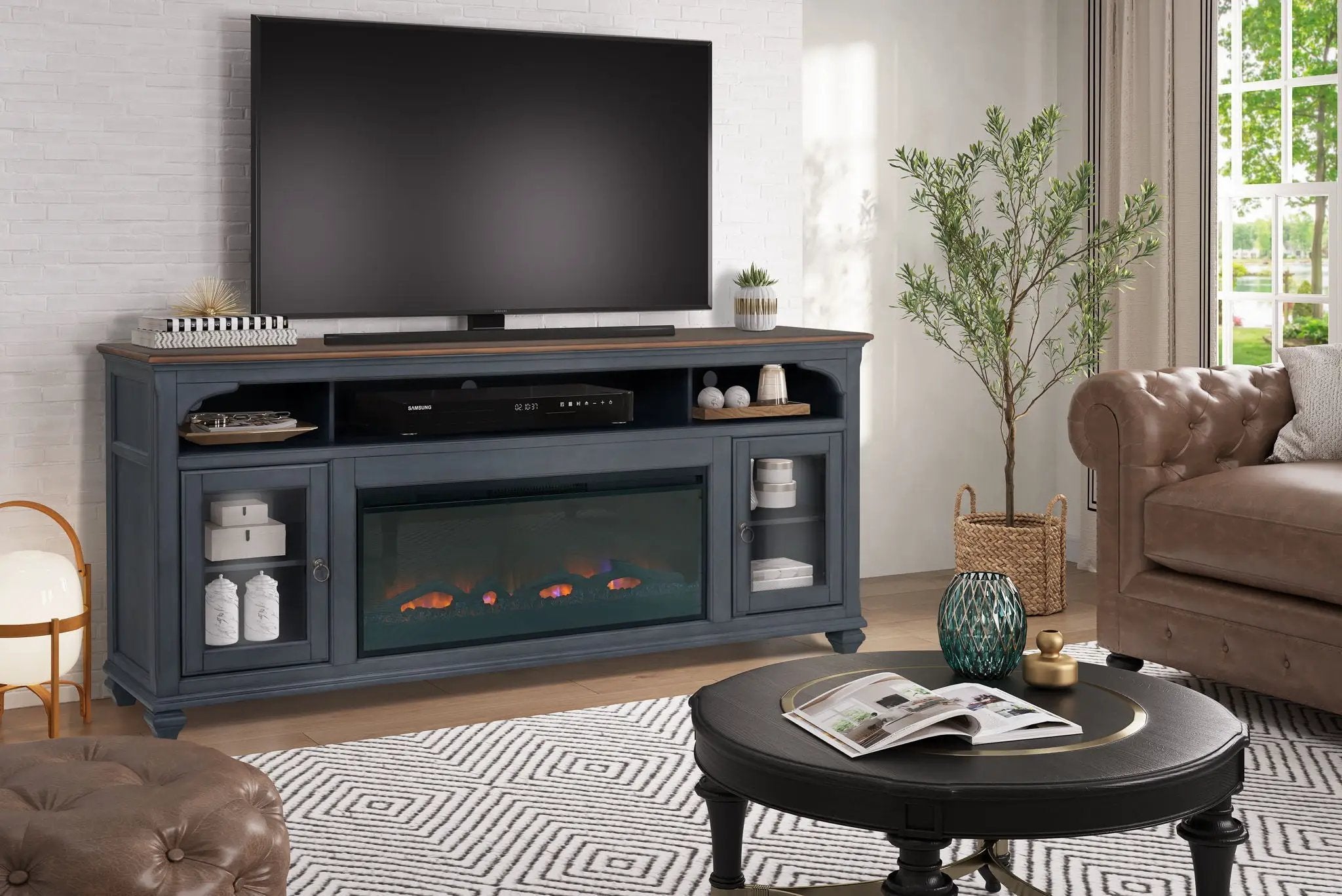 Fireplace TV Stand For TVs Up To 95" - Blue by Unique Piece Furniture