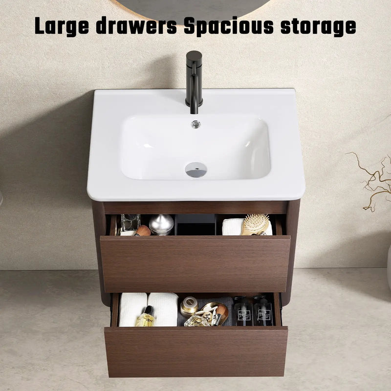 Wall Mounted Bathroom Vanity With Soft Close Drawer - Black Brown by HouseOfZazla