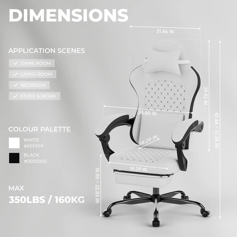 Gaming Chair with Massage, Ergonomic Design, White/Black by HouseOfZazla