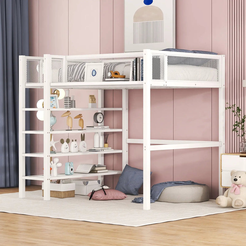 Loft Bed With 4 Tier Shelves And Storage by Unique Piece Furniture