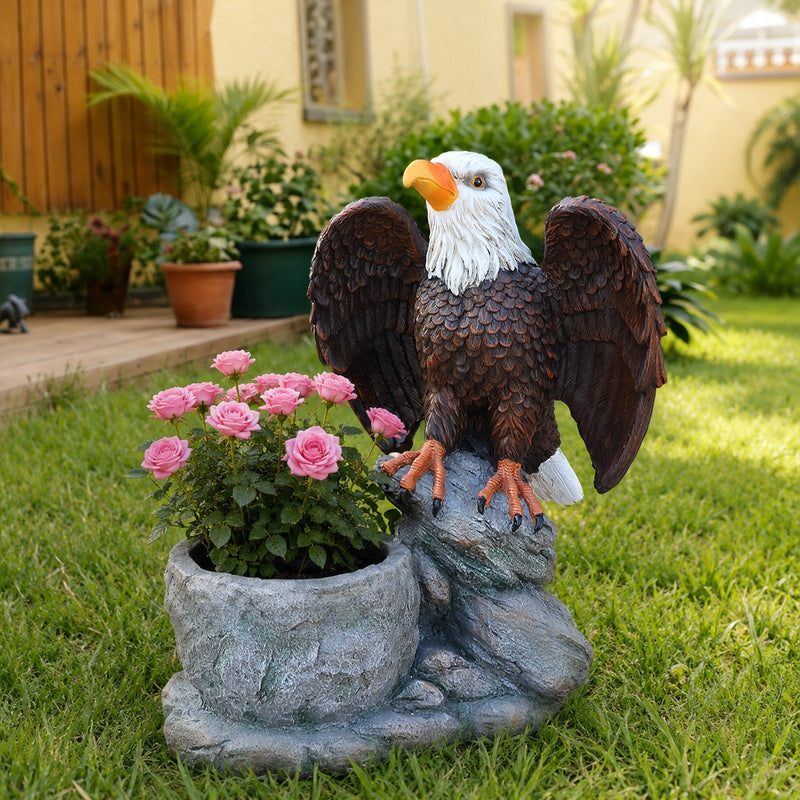 Standing Eagle Statue Garden Planter on Faux Stone Base by HouseOfZazla