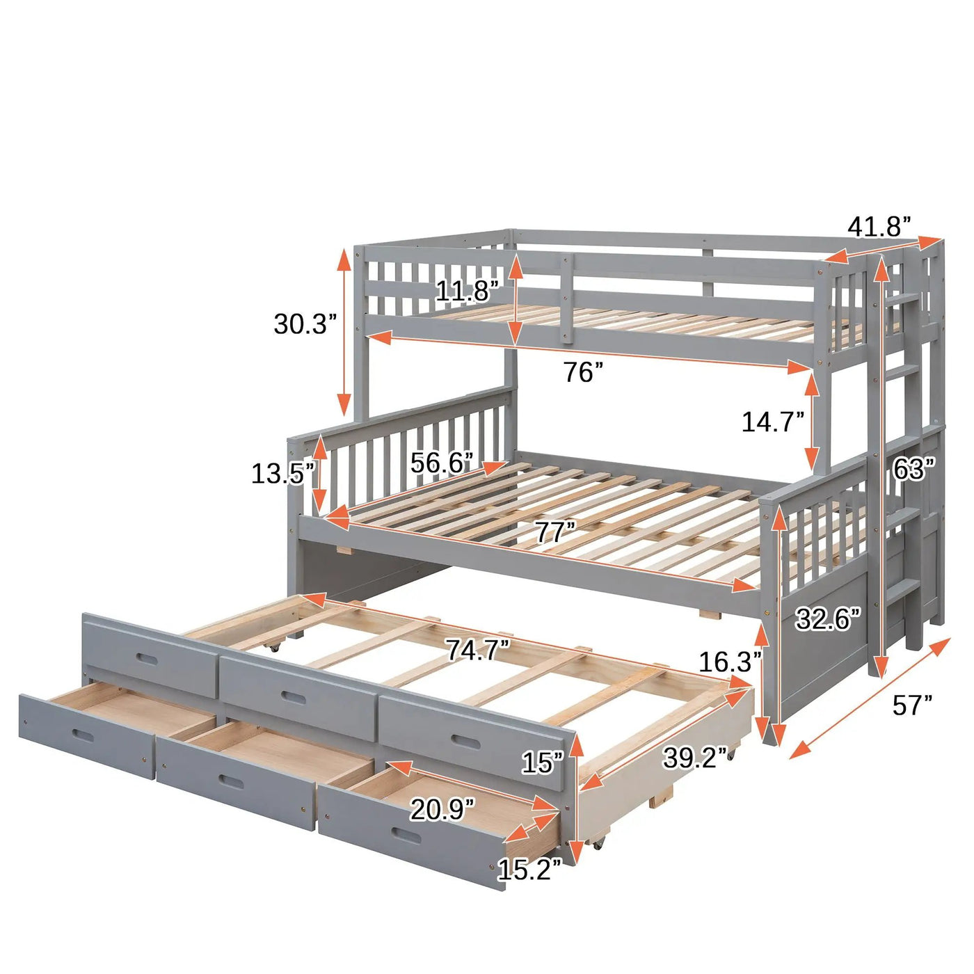 Bunk Bed With Twin Size Trundle And Drawers by Unique Piece Furniture