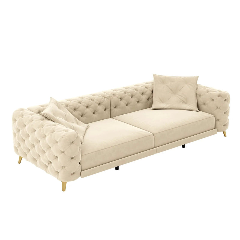 3 In 1 Convertible Sleeper Sofa, Pull Out Bed, Button Tufted, 4 Seater Couch With Movable Ottoman For Apartment - Apricot by HouseOfZazla