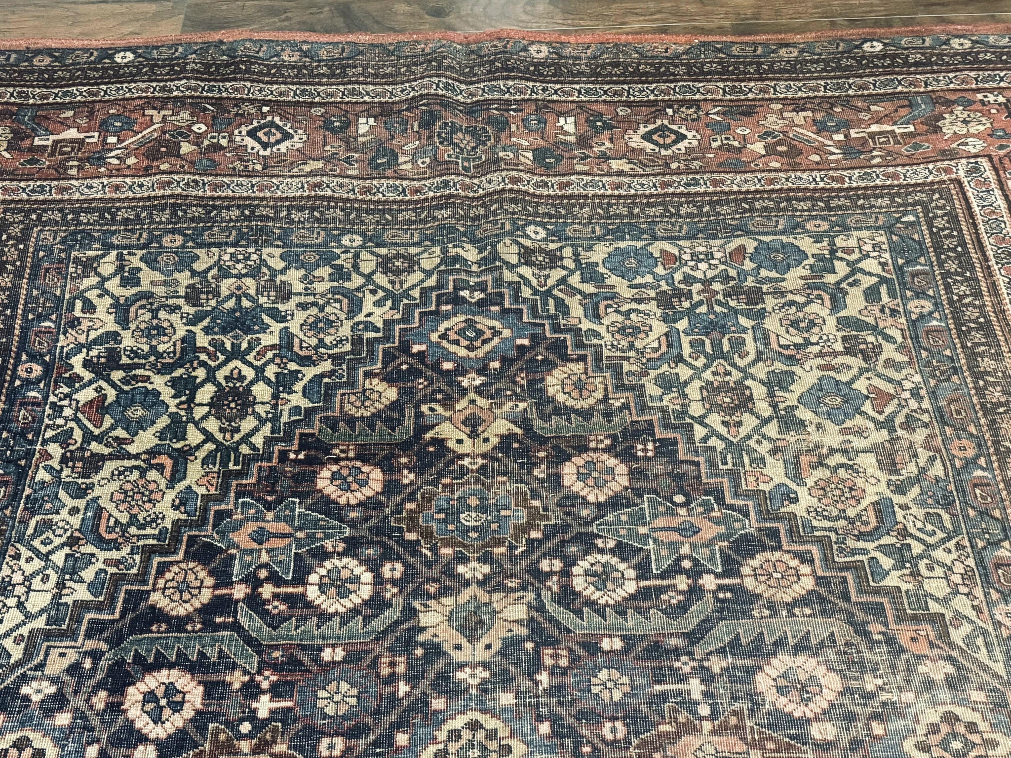 Antique Persian Bidjar Rug 8x15 – Navy Blue, Herati Pattern, Early 20th Century by Jewel Rugs