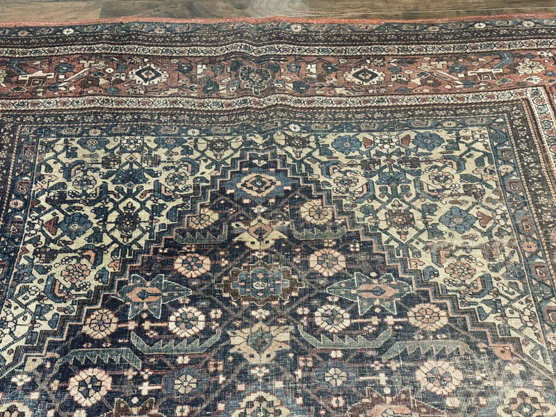 Antique Persian Bidjar Rug 8x15 – Navy Blue, Herati Pattern, Early 20th Century by Jewel Rugs
