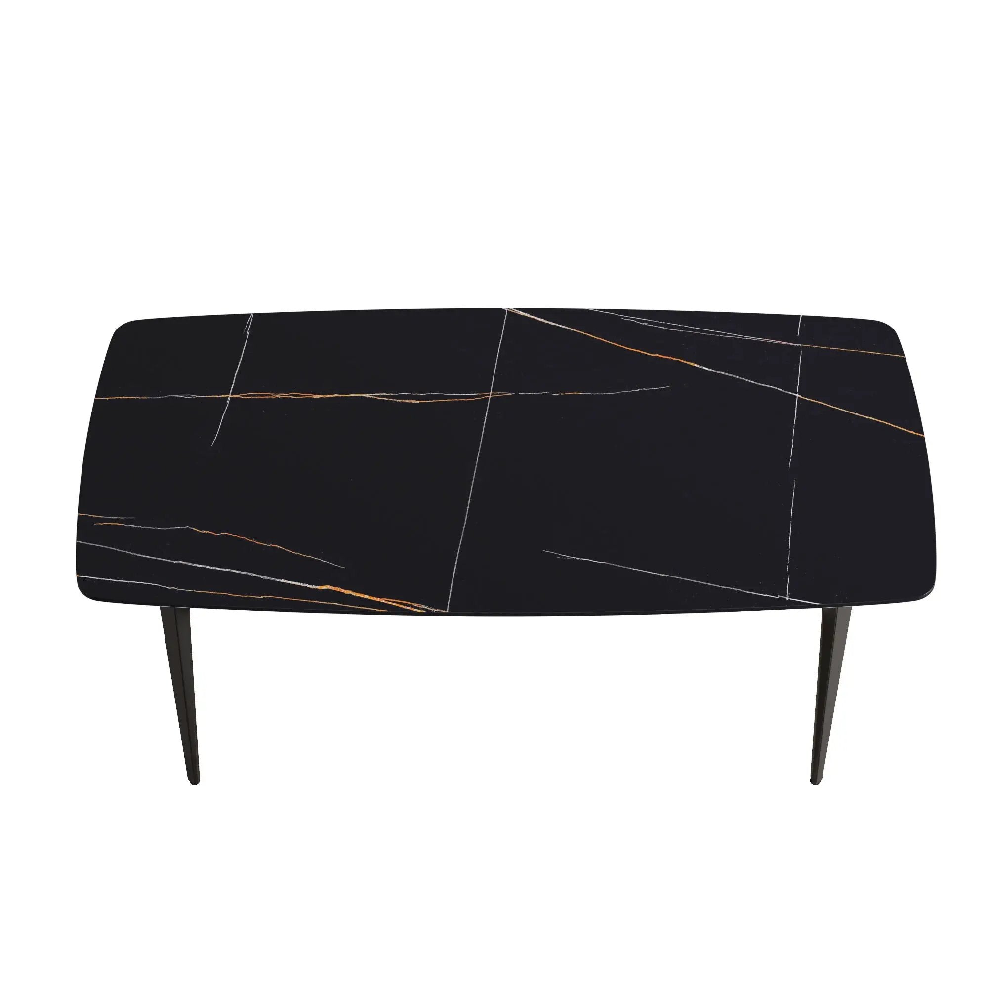 70.87" Modern Artificial Stone Curved Metal Leg Dining Table, Can Accommodate 6-8 People by HouseOfZazla