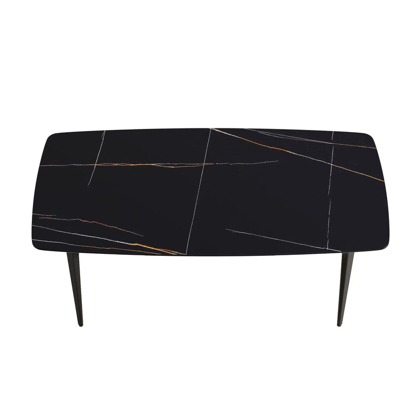 70.87" Modern Artificial Stone Curved Metal Leg Dining Table, Can Accommodate 6-8 People by HouseOfZazla