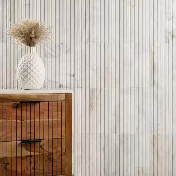 Open Box MSI Arabescato Venato White 4 in. x 12 in. Fluted Honed Marble Mosaic Wall Tile (4.95 sq. ft./Case) by Selzalot