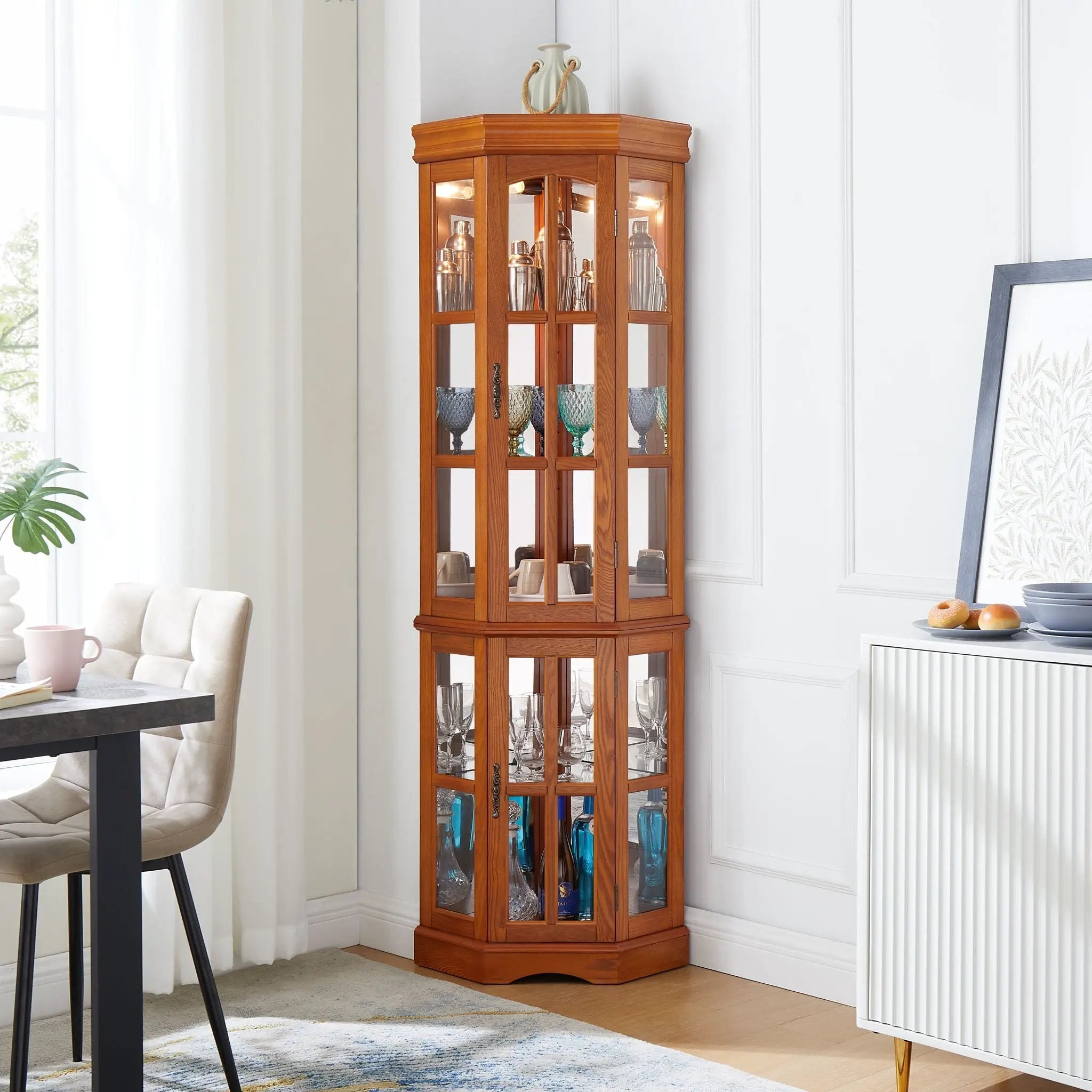 Corner Curio Cabinet With 5 Shelves And Lighting System (E26 Light Bulb Not Included) by Unique Piece Furniture