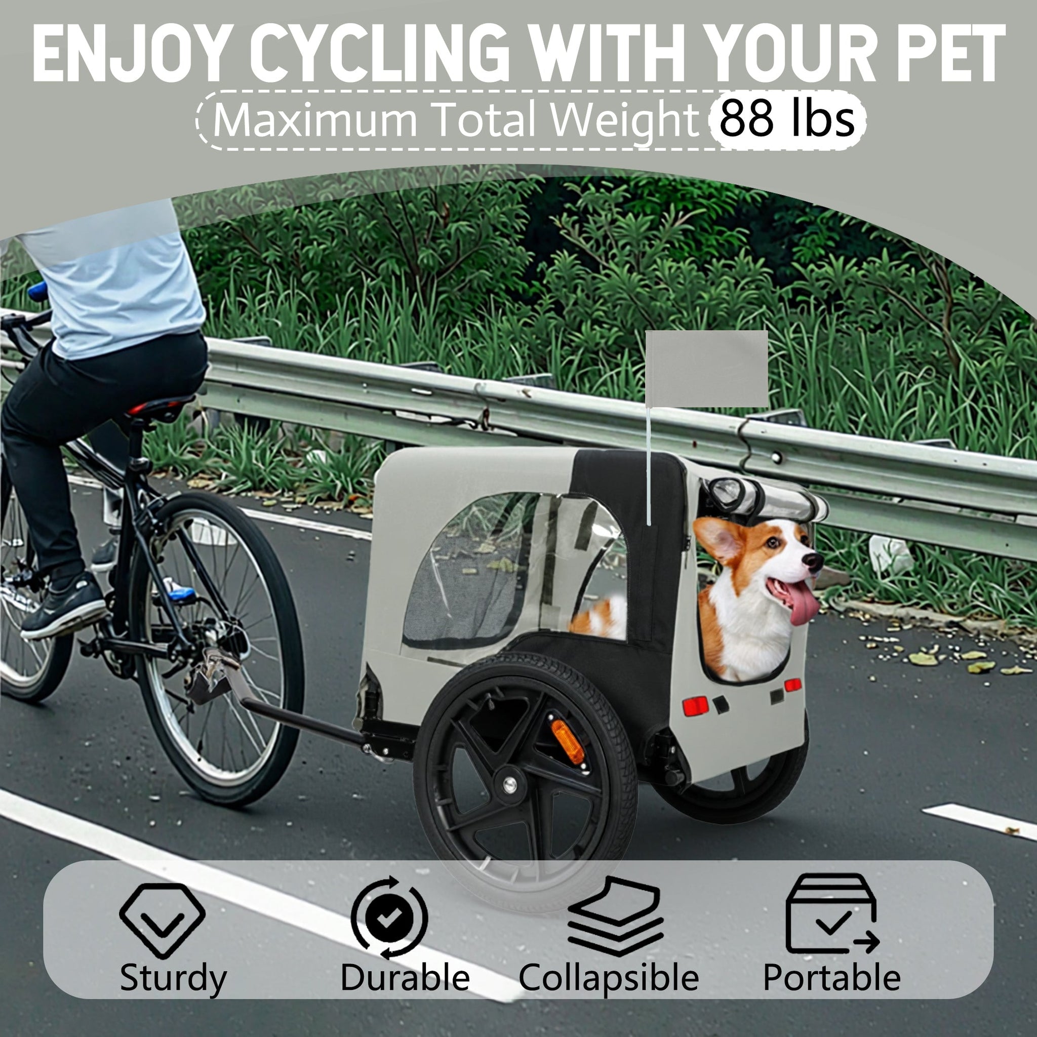 Outdoor Heavy Duty Collapsible Pet Bike Trailer with 16-Inch All-Terrain Wheels by HouseOfZazla