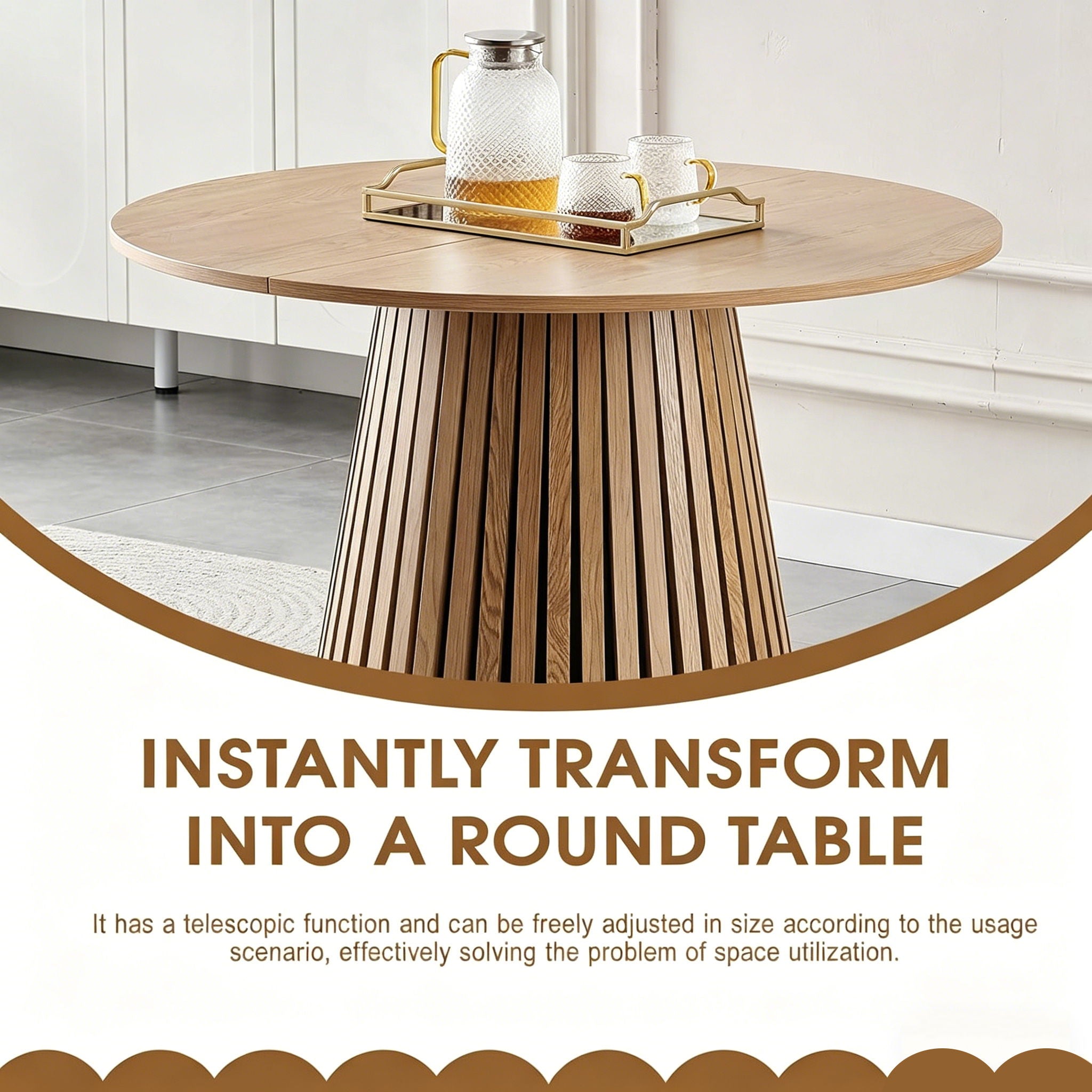 Dining Table, Flexible Extendable Oval Design With Slatted Legs - Natural Wood by HouseOfZazla