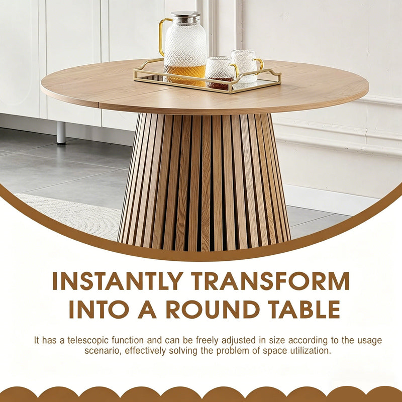 Dining Table, Flexible Extendable Oval Design With Slatted Legs - Natural Wood by HouseOfZazla