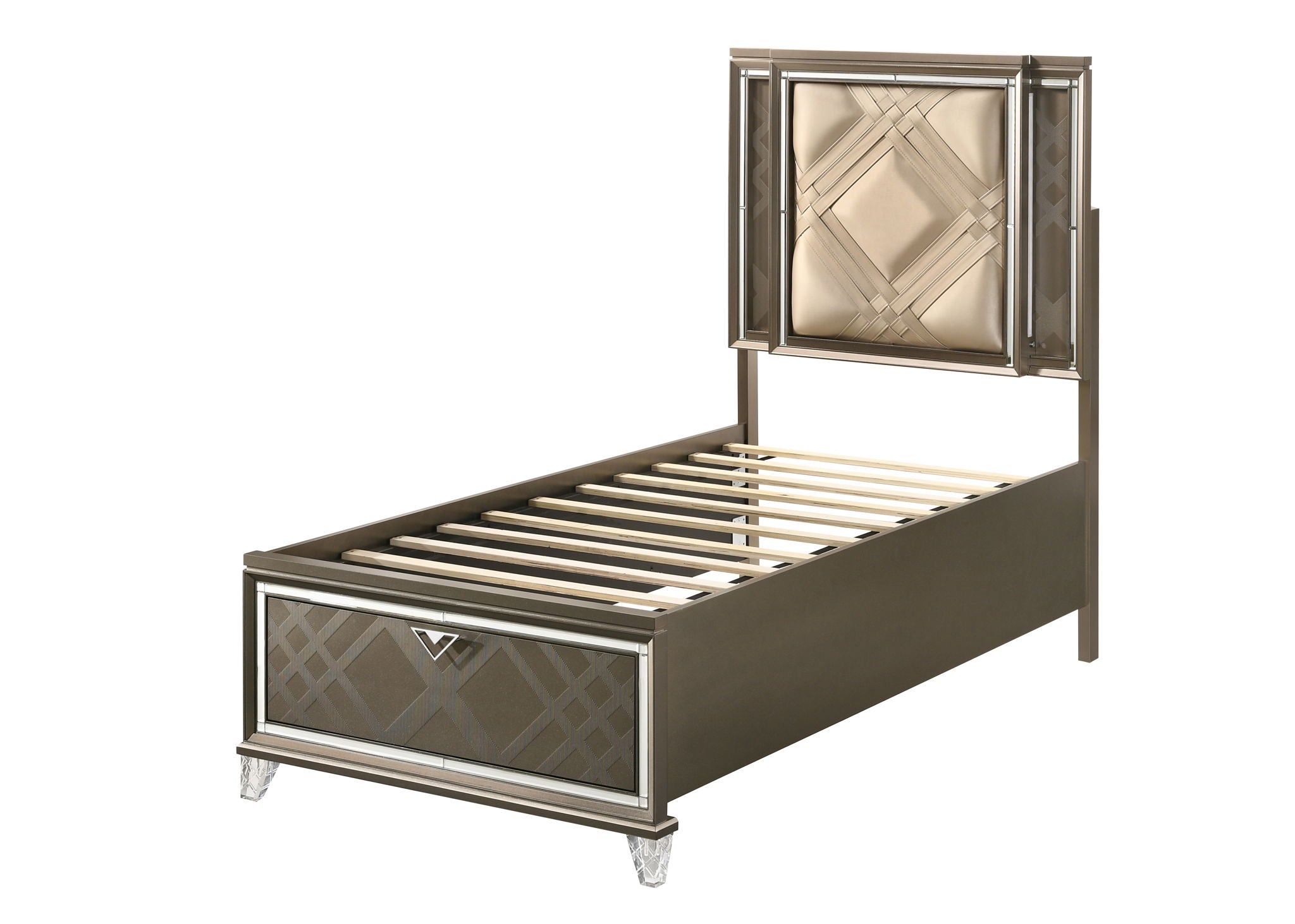Skylar Full Bed With LED & Storage - Dark Champagne by HouseOfZazla