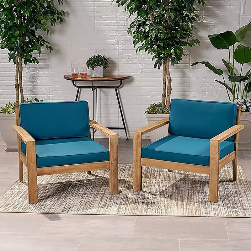 Antoine Outdoor Acacia Wood Club Chairs With Cushions (Set of 2) by HouseOfZazla